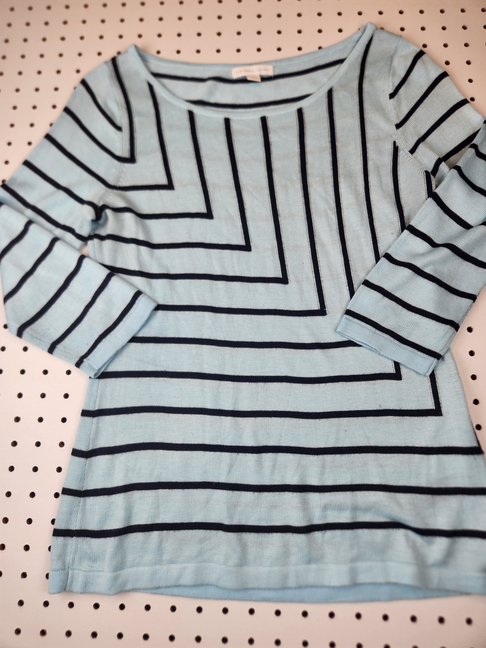 New York & Company Light Blue and Navy Striped Sweater